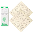 Beeswax food wrap, large pack x 2. Made with beeswax, tree resin, and organic jojoba oil infused into a hemp and organic cotton cloth.
