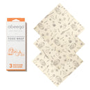 Beeswax food wrap, medium pack x 3. Made with beeswax, tree resin, and organic jojoba oil infused into a hemp and organic cotton cloth.