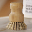 Compostable pot scrubber , has a sturdy Moso Bamboo handle, with stiff plant fiber bristles.