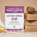 Goat milk & Honey soap. Soothing oatmeal gently exfoliates as the honey traps and seals in moisture leaving skin soft and supple. Great for sensitive skin.