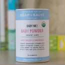 An organic baby powder formulated for your baby's delicate skin. Talc free, cornstarch free, gluten free, synthetic free.