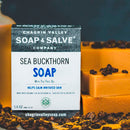 Organic soap bar with sea buckthorn and tea tree oil. Healing, softening and anti-inflammatory to strengthen capillaries and encourages tissue regeneration.