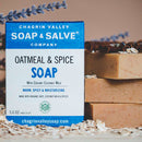 Oatmeal & Spice Organic Soap Bar The exfoliation and healing qualities of oats and coconut milk are blended with moisturizing plant oils and butters and infused with warm, spicy essential oil blend to create a nutritious natural soap.