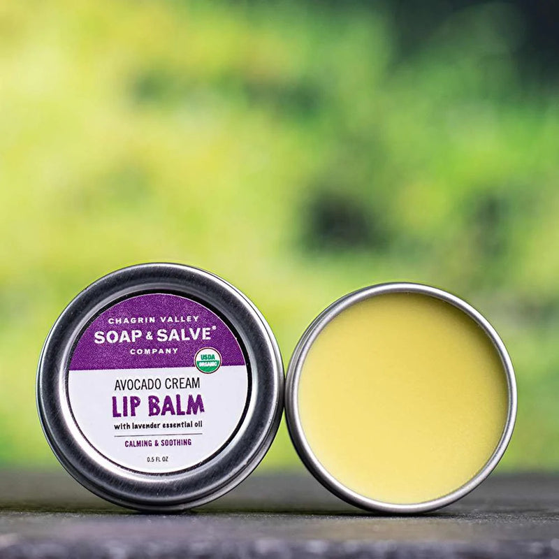 Avocado Lavender organic Lip Balm. An organic lip balm formulated with a skin-softening blend of nourishing, therapeutic oils and butters.