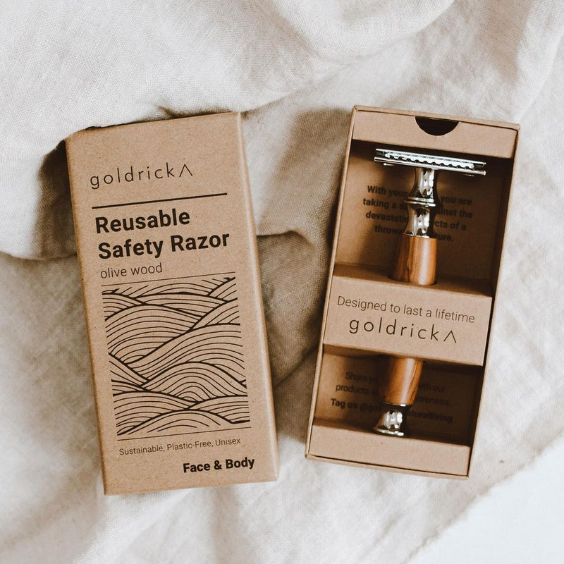 Olive Wood Reusable Razor - a sustainable and durable alternative to plastic.