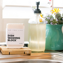 A vegan zero-waste vegan dish block® dish washing soap to cuts stubborn grime and grease, take stains out of laundry, wipe down counters. 215 GR