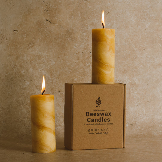Marbled Beeswax Candles | Set of 2. Beeswax candles cleanse the air when they burn and are helpful for allergies. As the wax is pure and clean straight from the beehive, these candles contain no toxins.