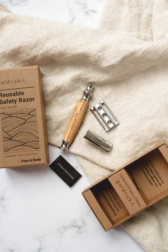 Olive Wood Reusable Razor - a sustainable and durable alternative to plastic.