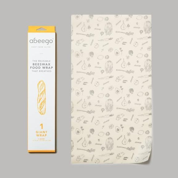 Beeswax food wrap, giant pack x 1. Made with beeswax, tree resin, and organic jojoba oil infused into a hemp and organic cotton cloth.