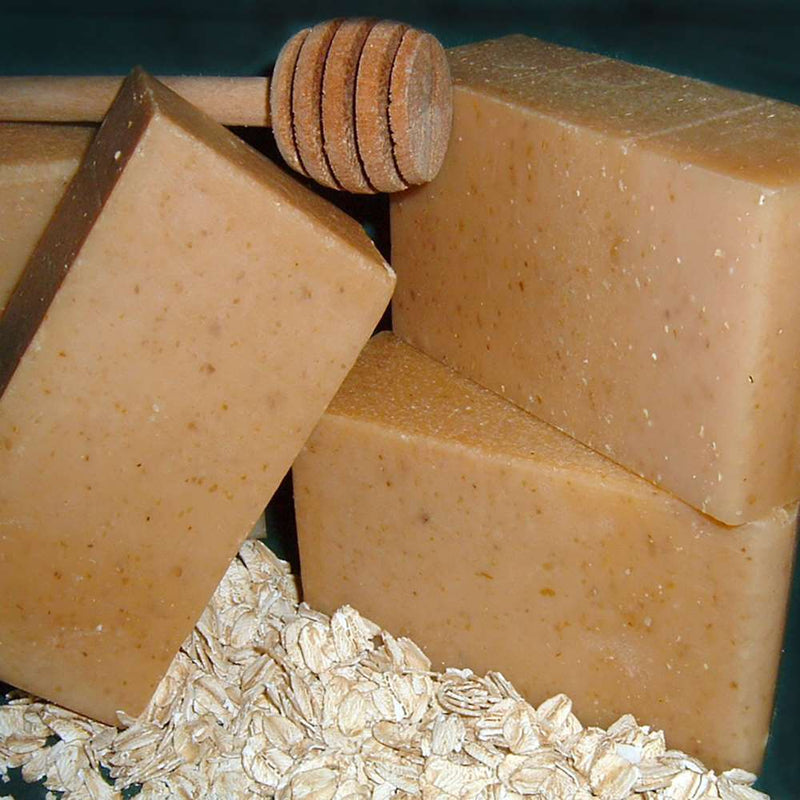Goat milk & Honey soap. Soothing oatmeal gently exfoliates as the honey traps and seals in moisture leaving skin soft and supple. Great for sensitive skin.