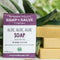Organic Castile type soap bar loaded with aloe vera, prized for its anti-inflammatory and antibacterial properties.