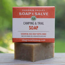 Camping & Trail organic soap bar formulated with essential oils known to discourage mosquitoes and other insects.