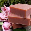 Organic Rose & Clay soap bar with unrefined shea butter, mango butter, rose petal oil, rose hips, and rose water. For acne, dry, sensitive or inflamed skin and dermatitis.