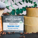 Organic rugged spices shaving soap enriched with shea and cocoa butters plus a warm and refreshing spiced essential oil blend to balance natural skin oils.