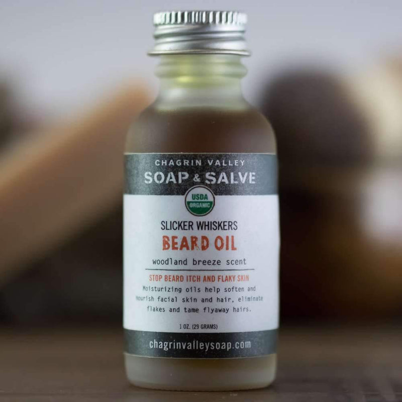 Excellent for all skin types, this organic beard and mustache oil softens and smooths the beard while it moisturizes and nourishes skin. Woodland Breeze, a woodsy outdoors scent with fresh cypress, juniper berry and bergamot, good for acne prone skin.